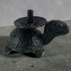 Vintage Turtle Candle Holder Cast Metal Folk Art Whimsical Cottagecore Decor